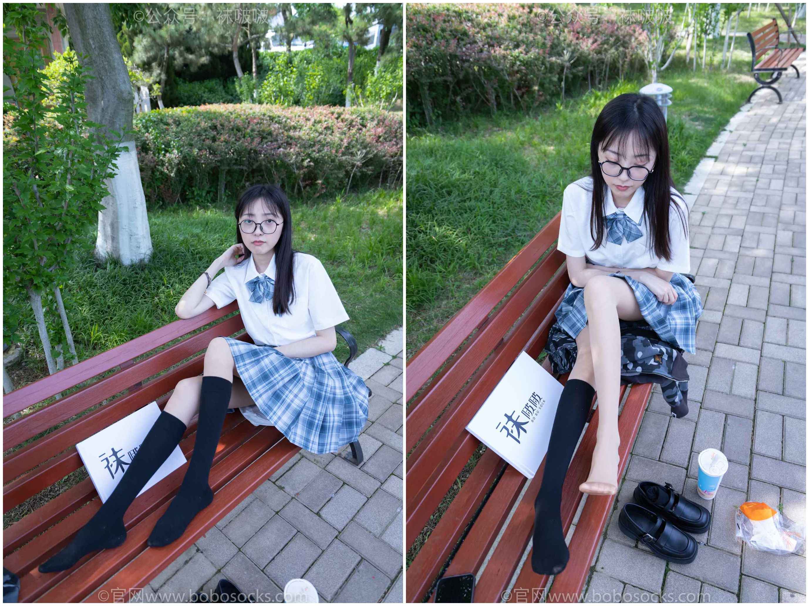 [袜啵啵]NO.007稚予-JK制服、皮鞋、黑色中筒棉袜、肉丝