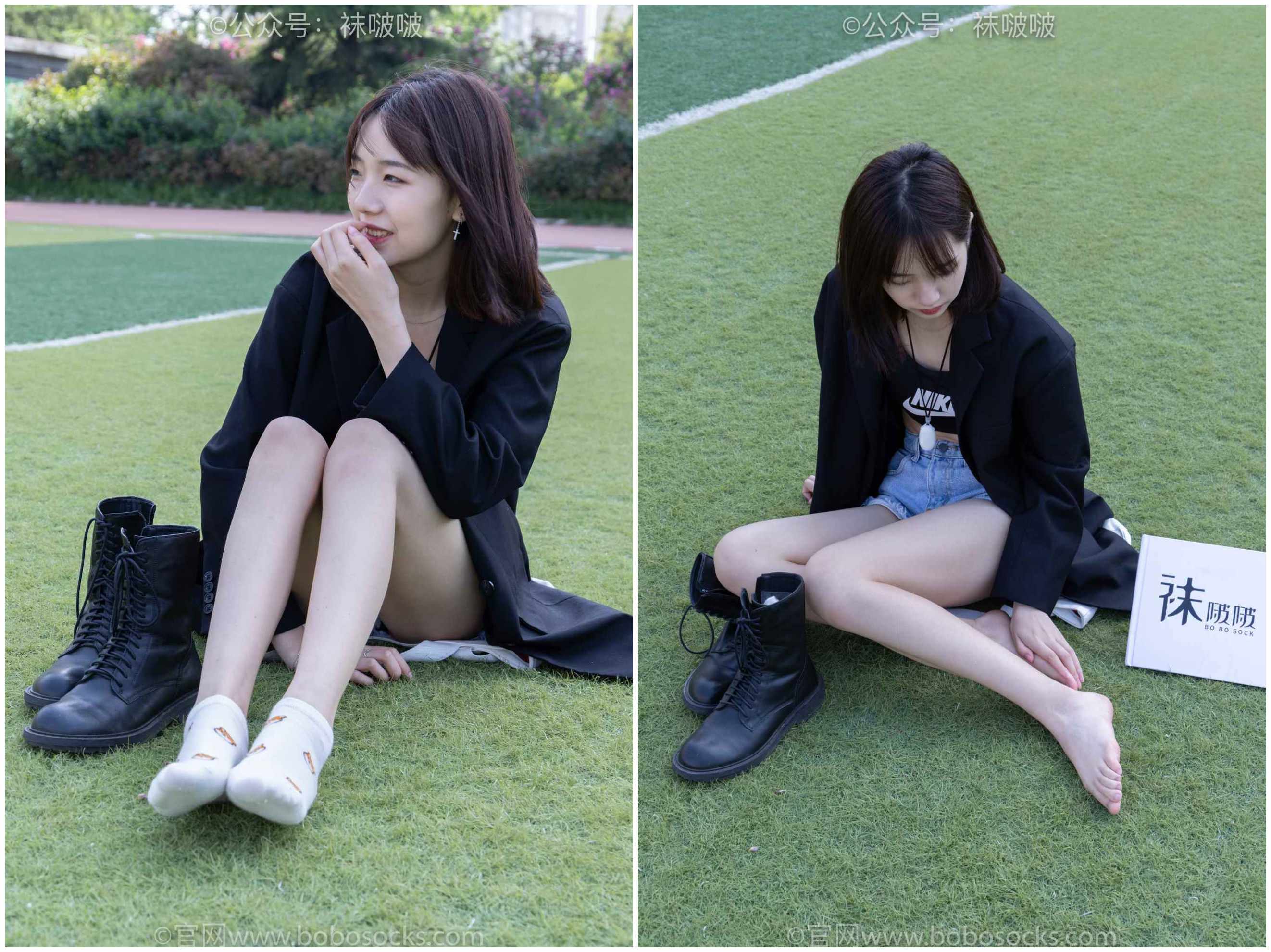 [袜啵啵]NO.010小甜豆-马丁靴、白色短棉袜、裸足