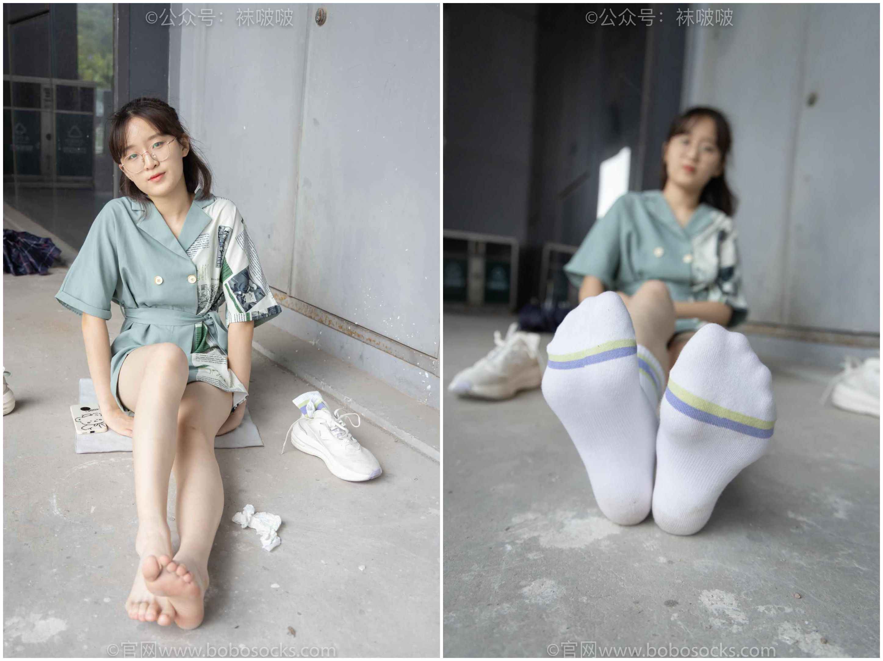 [袜啵啵]NO.025熊熊-安踏运动鞋、白色棉袜（踩脏）、裸足