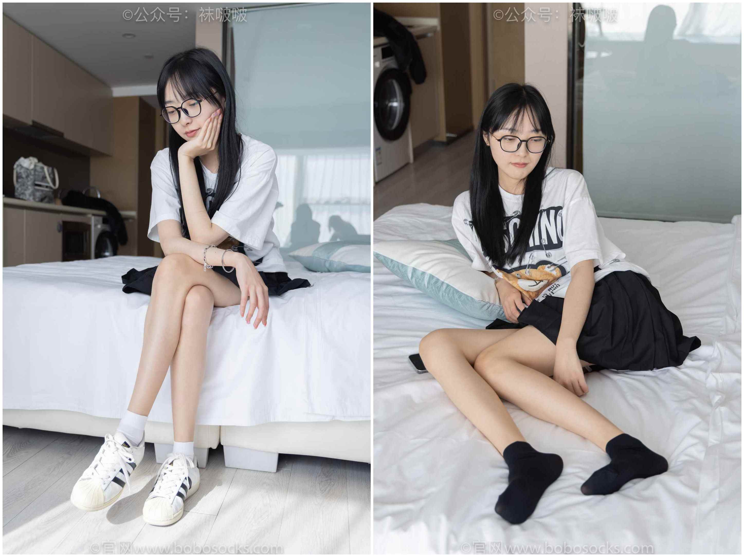 [袜啵啵]NO.033稚予-贝壳头、天鹅绒黑袜、天鹅绒白袜