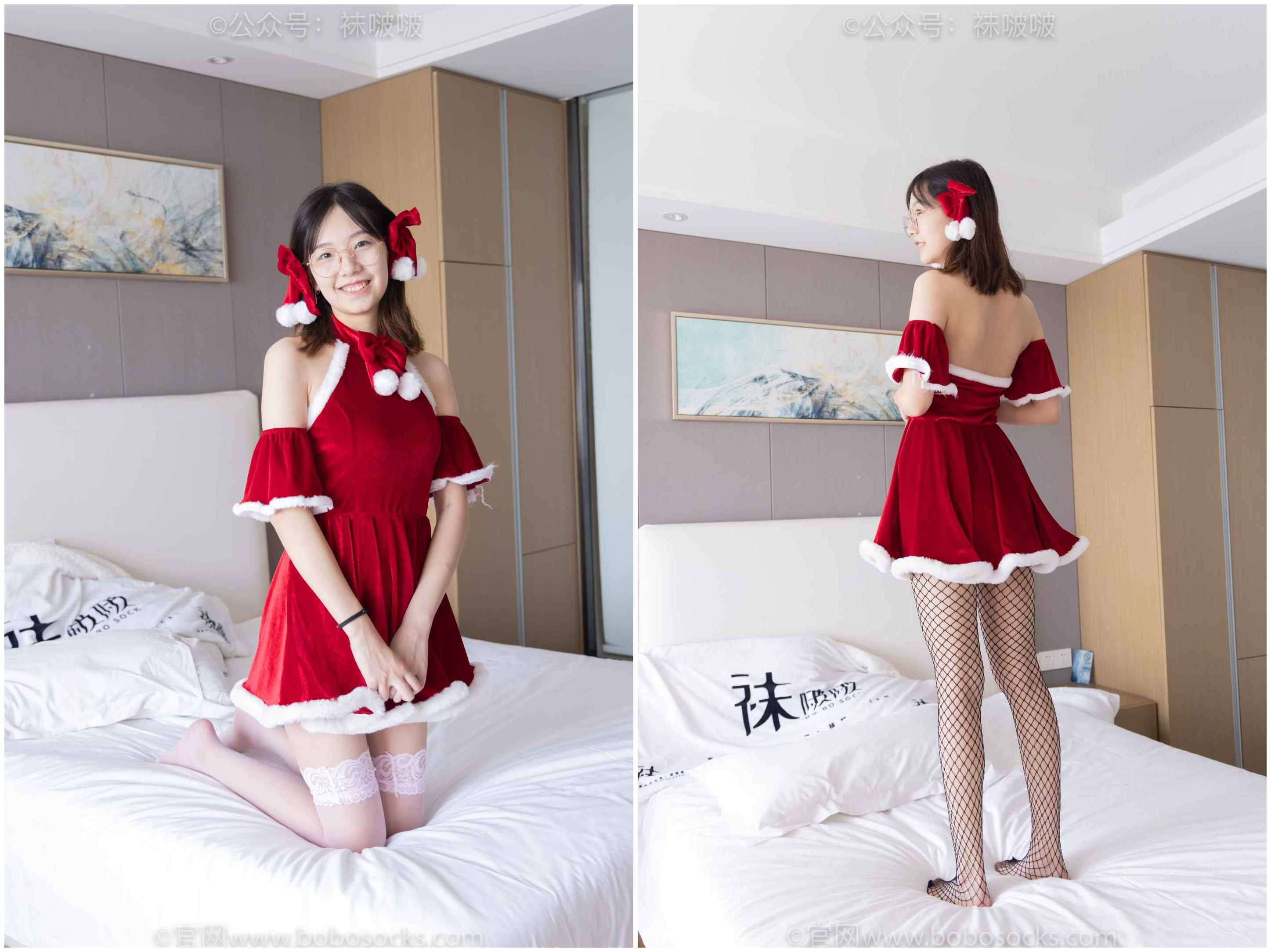 [袜啵啵]NO.043小甜豆-圣诞服、平底鞋、高跟鞋、白色渔网袜