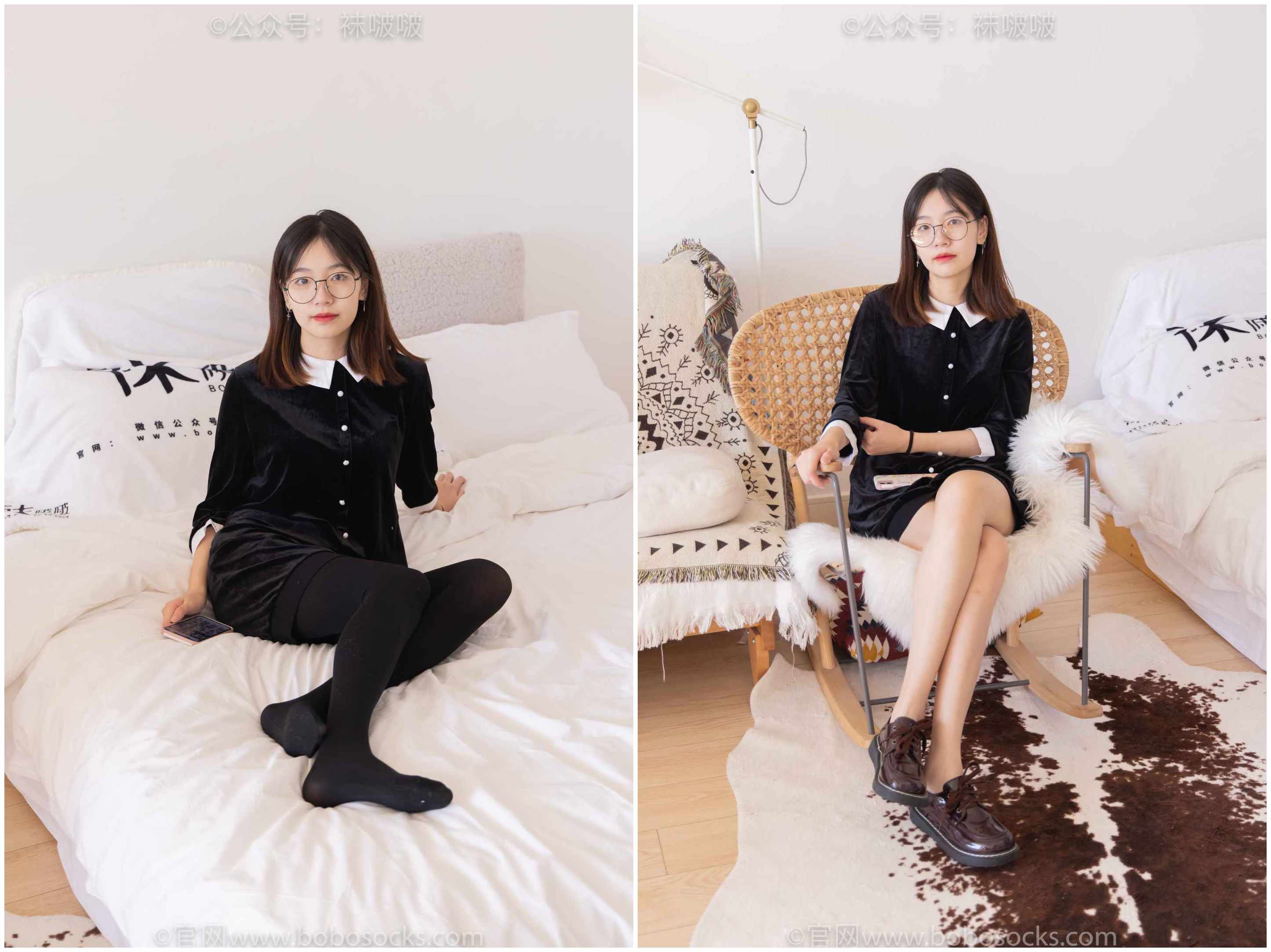 [袜啵啵]NO.053小甜豆-皮鞋、厚黑丝、黑色蕾丝船袜