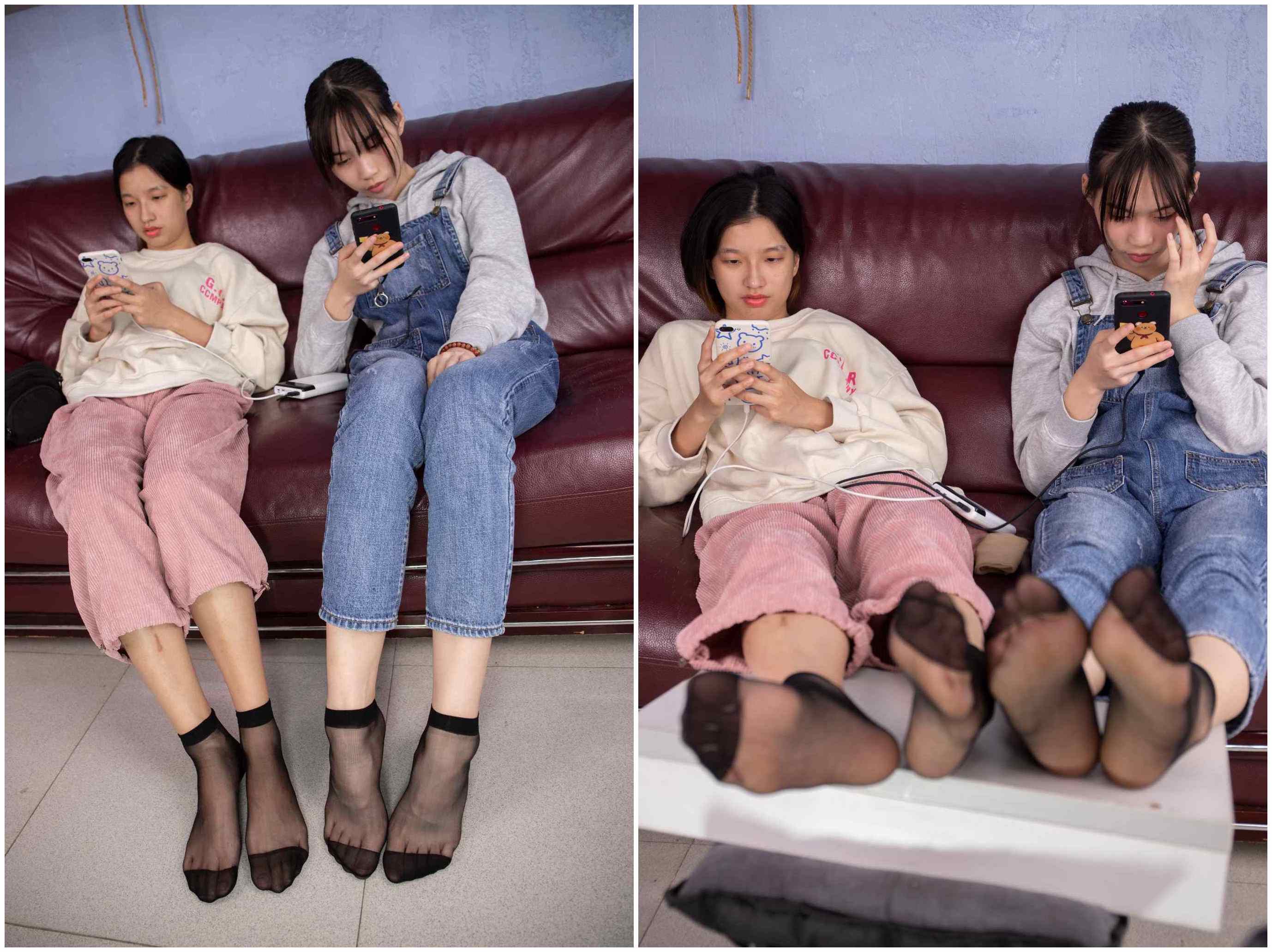 [南国足艺]16-小韵和晓晓秀黑丝美脚，大脚踩小脚，脚对脚展示