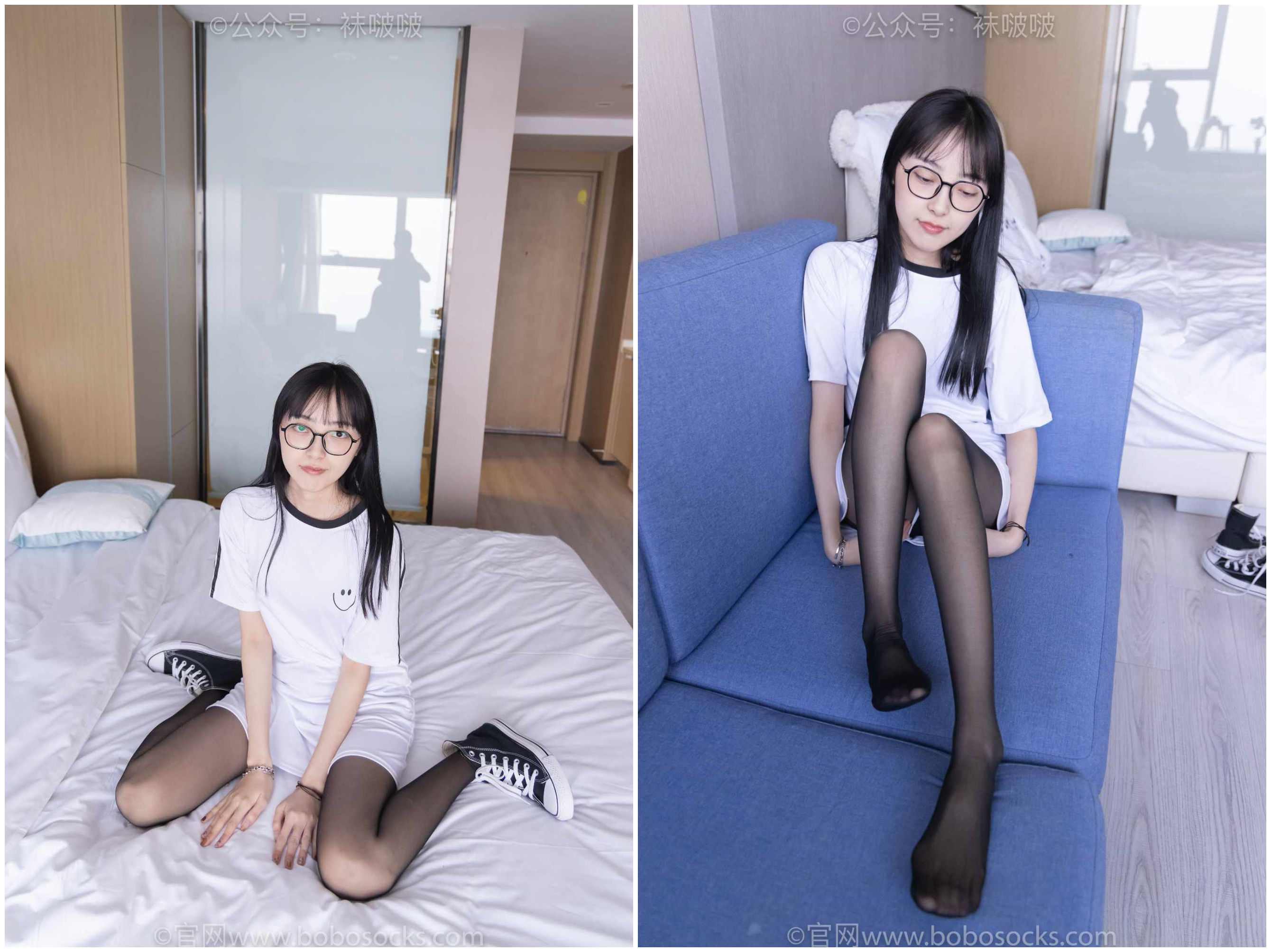 [袜啵啵] 067期 稚予-匡威帆布鞋、黑丝-脚尖加固款