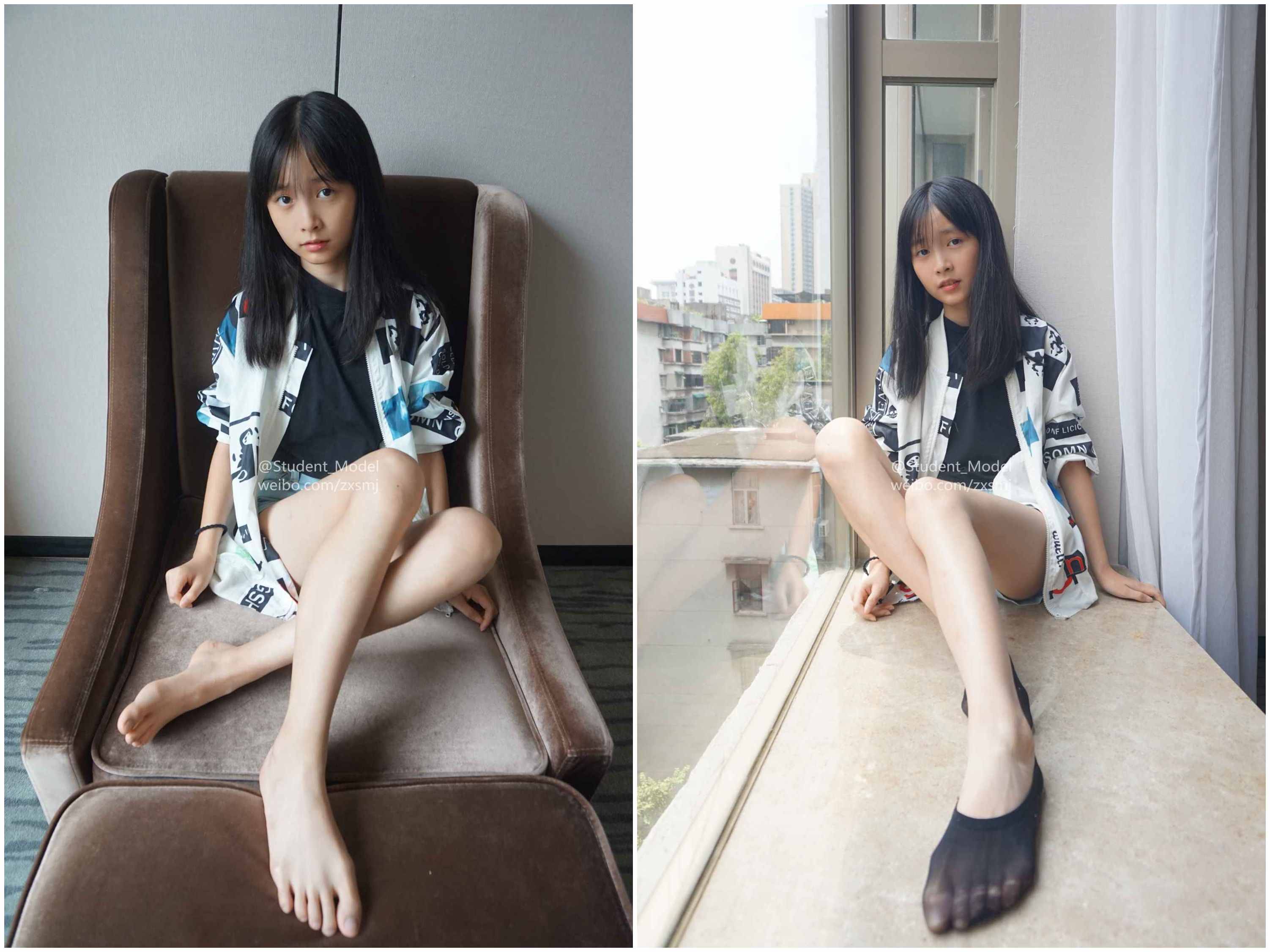 [Student_Model] 编号29-小龙猫 精致的白嫩脚丫与性感黑船袜