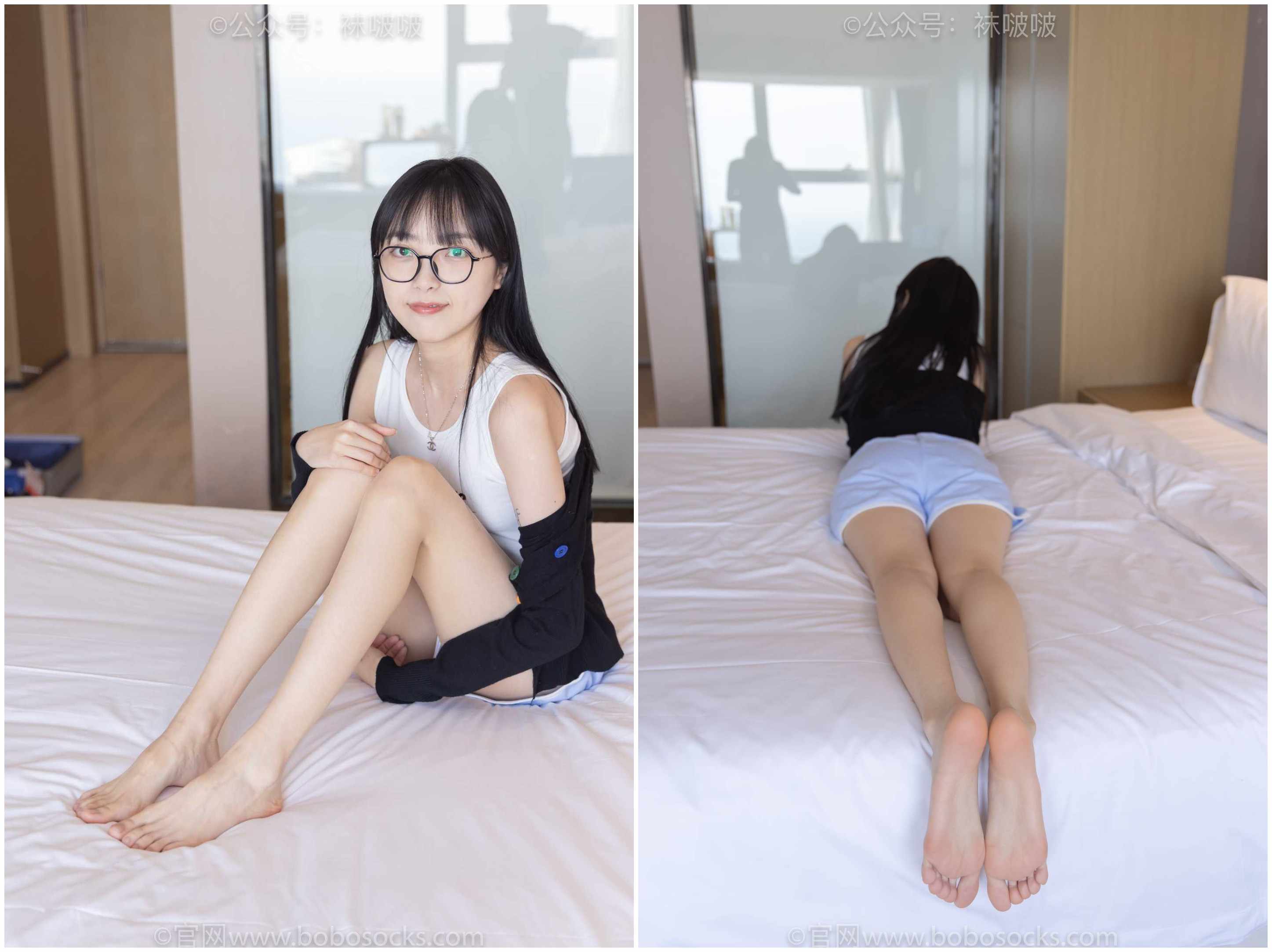 [袜啵啵] 081期 稚予- AJ、浅黄色短棉袜、浅蓝色短棉袜、裸足