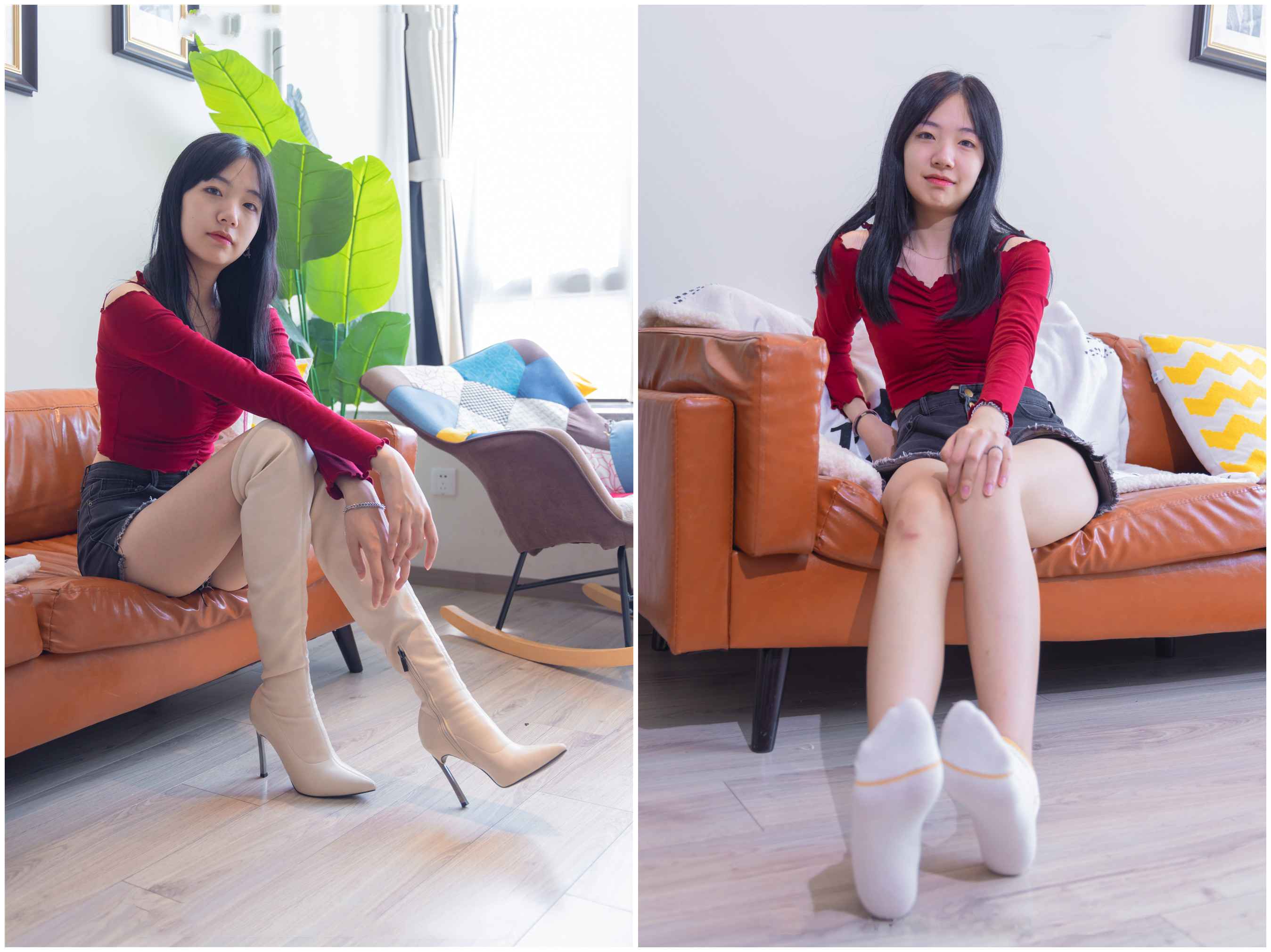 [袜啵啵]120期 小甜豆-高跟长靴、白棉袜、裸足