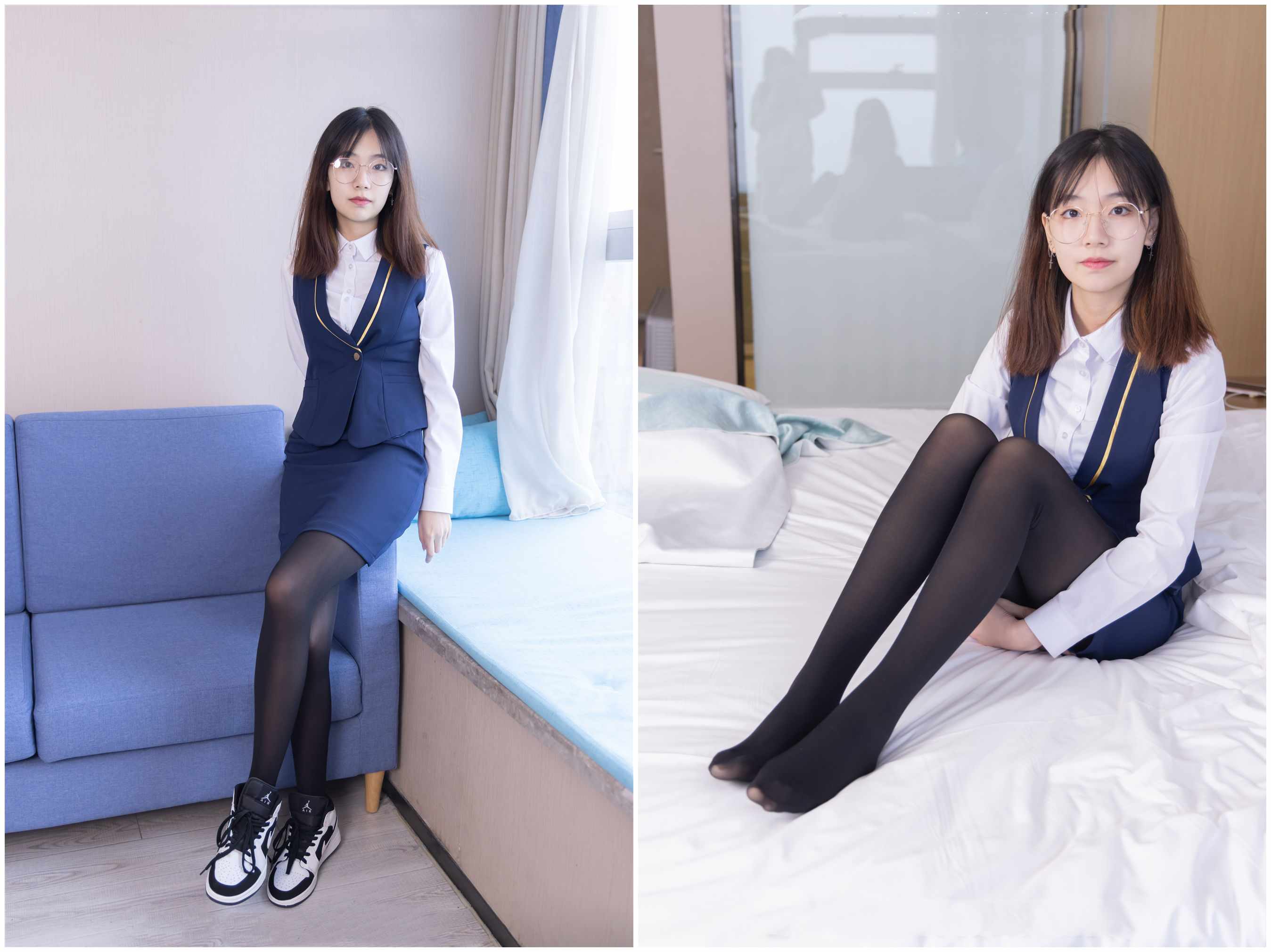 [袜啵啵]132期 小甜豆-aj板鞋、蓝色短靴、厚黑丝、厚红丝