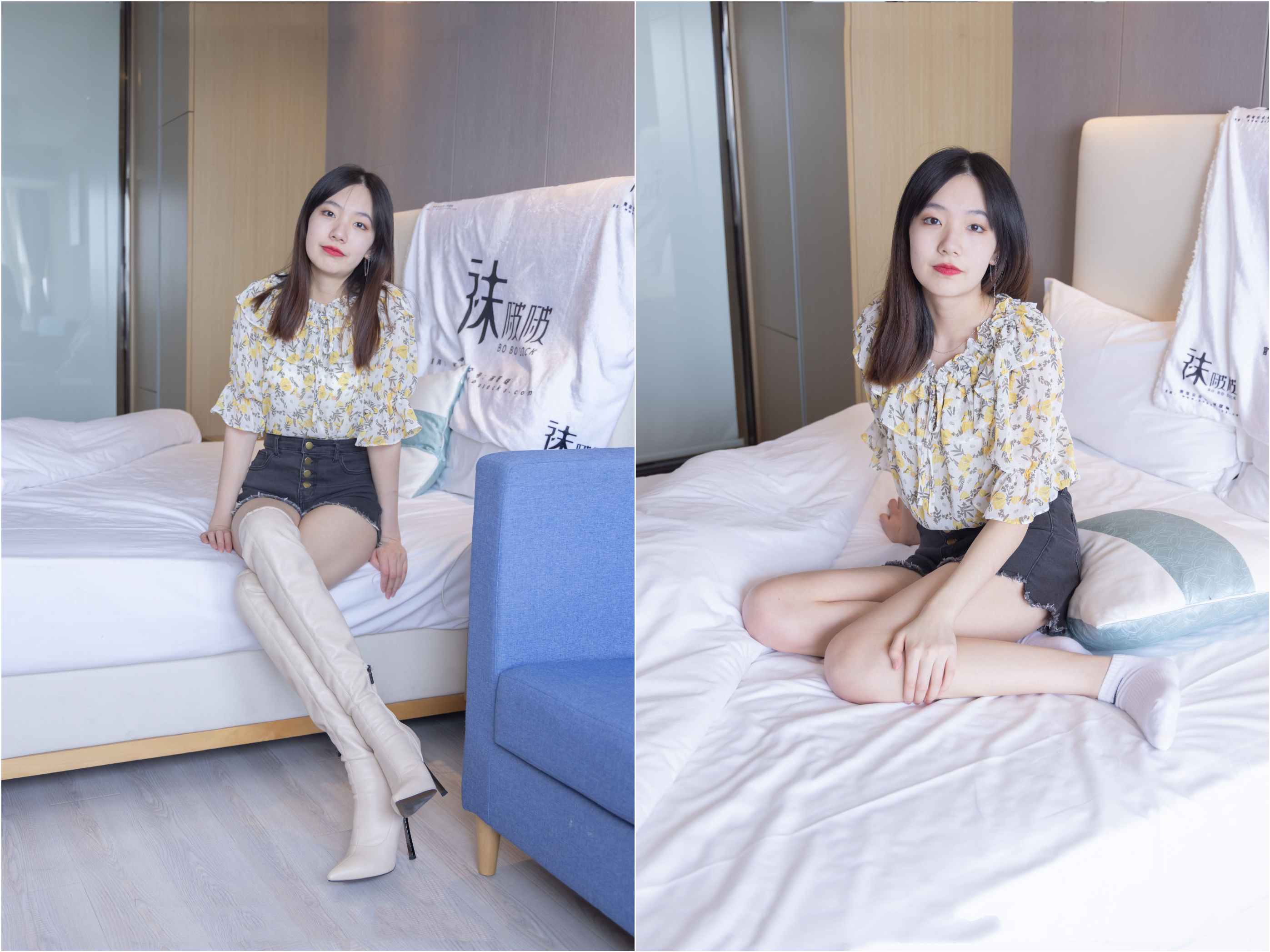 [袜啵啵]136期 小甜豆-高跟长靴、白棉袜、裸足