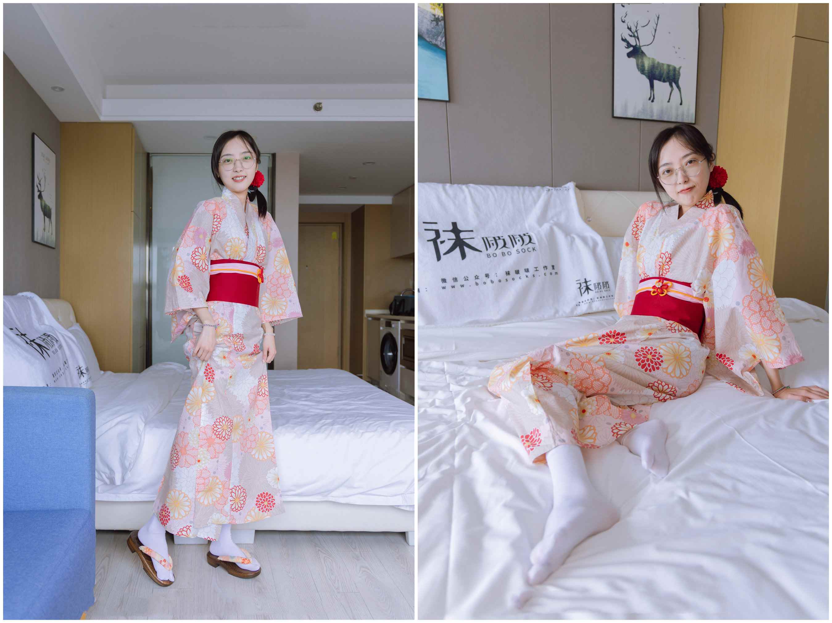 [袜啵啵]137期 稚予-木屐、分指白棉袜、裸足、和风浴衣