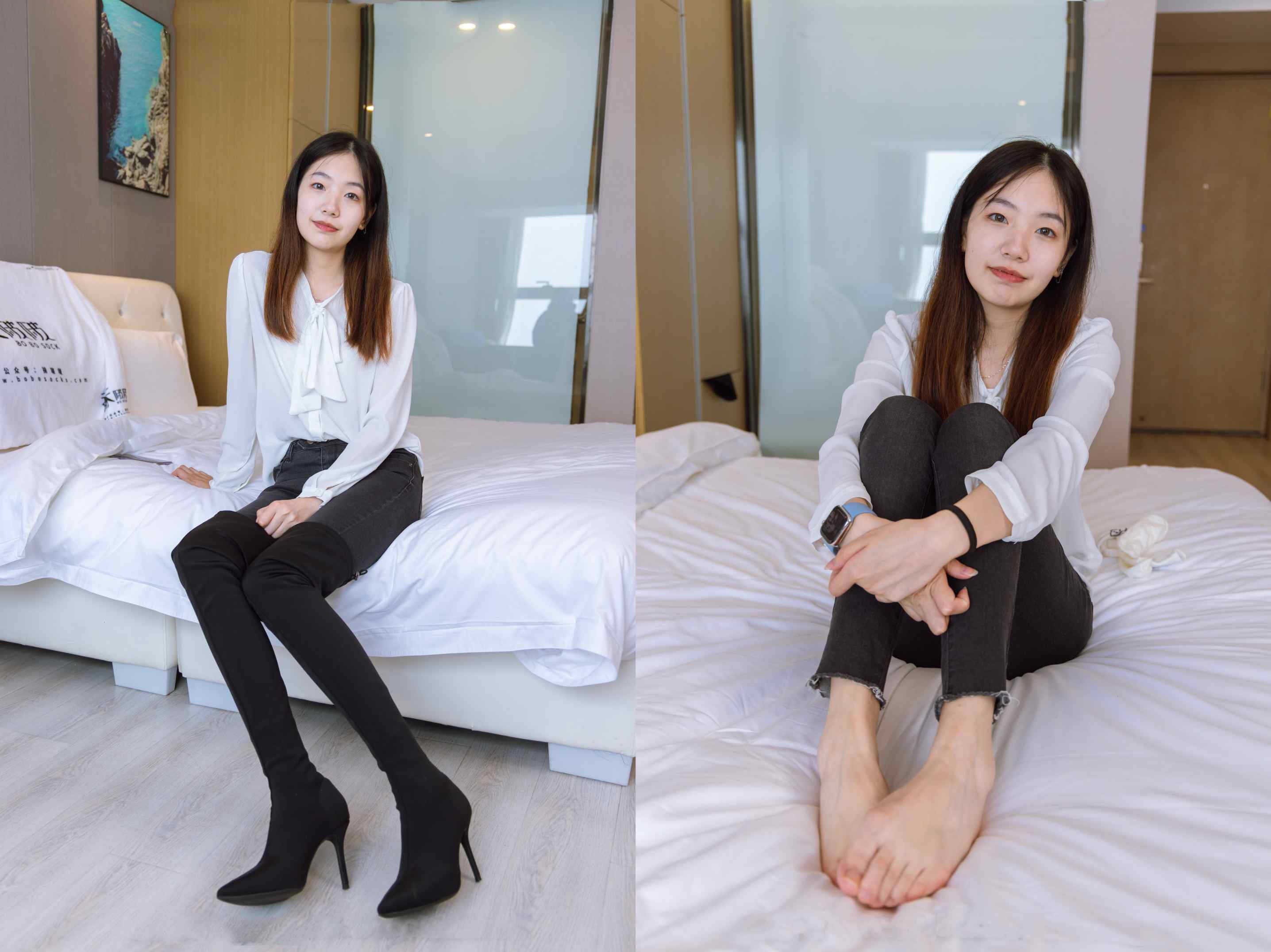 [袜啵啵]158期 小甜豆-高跟长靴、白棉袜、裸足