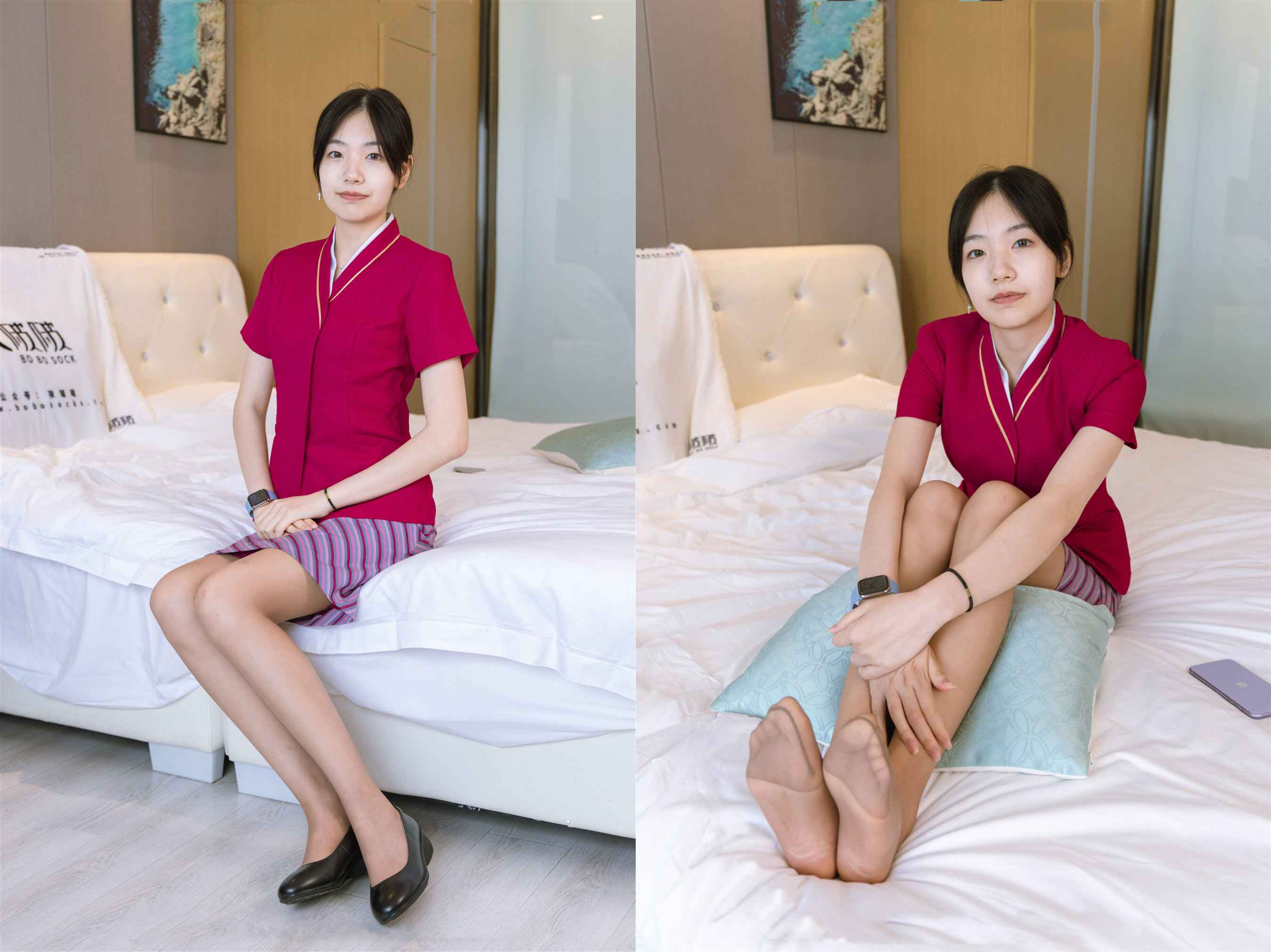 [袜啵啵]159期 小甜豆-平底鞋、咖啡丝、空姐制服