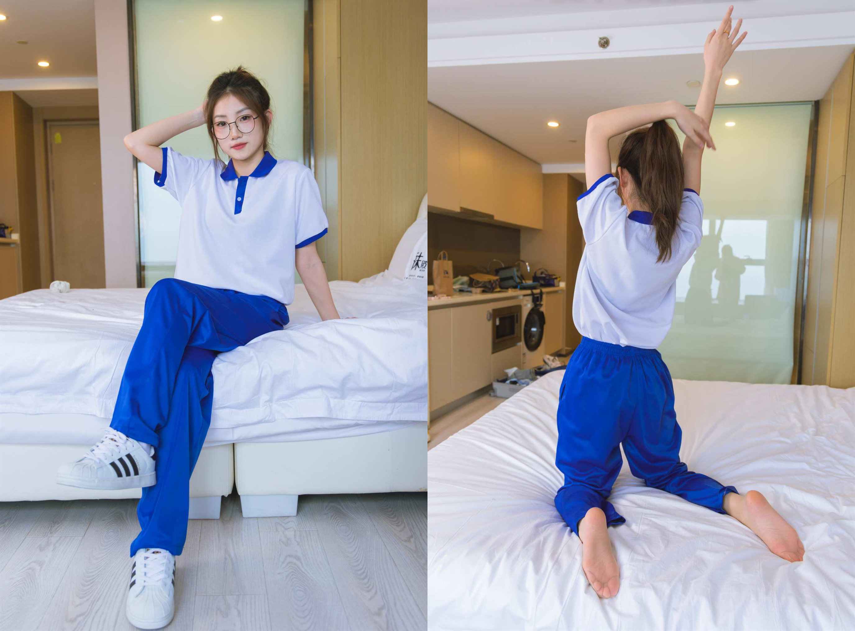 [袜啵啵]193期 小沫-贝壳头板鞋、白棉袜、肉丝、校服裤里丝