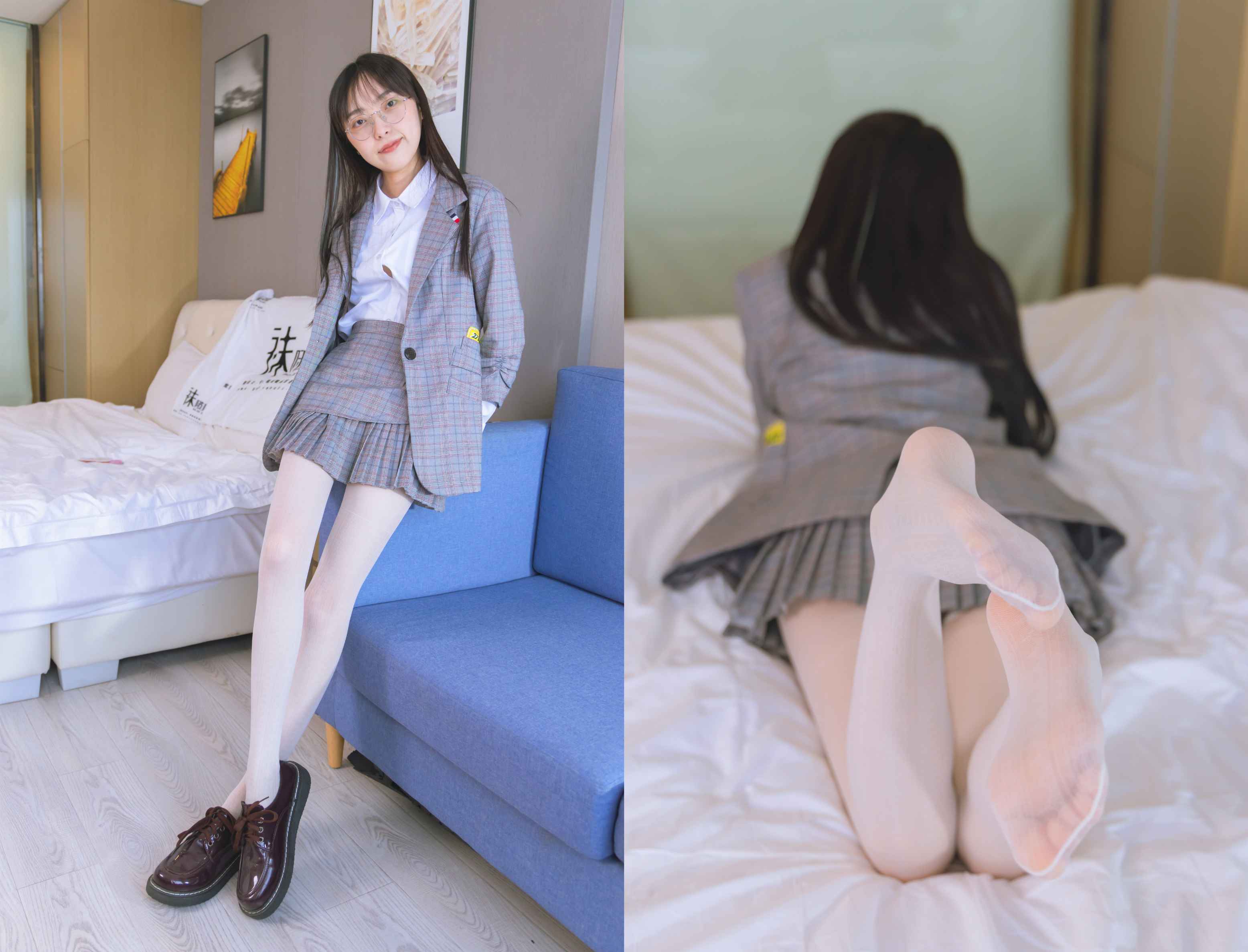 [袜啵啵]202期 稚予-皮鞋、白色蕾丝丝袜、ol风