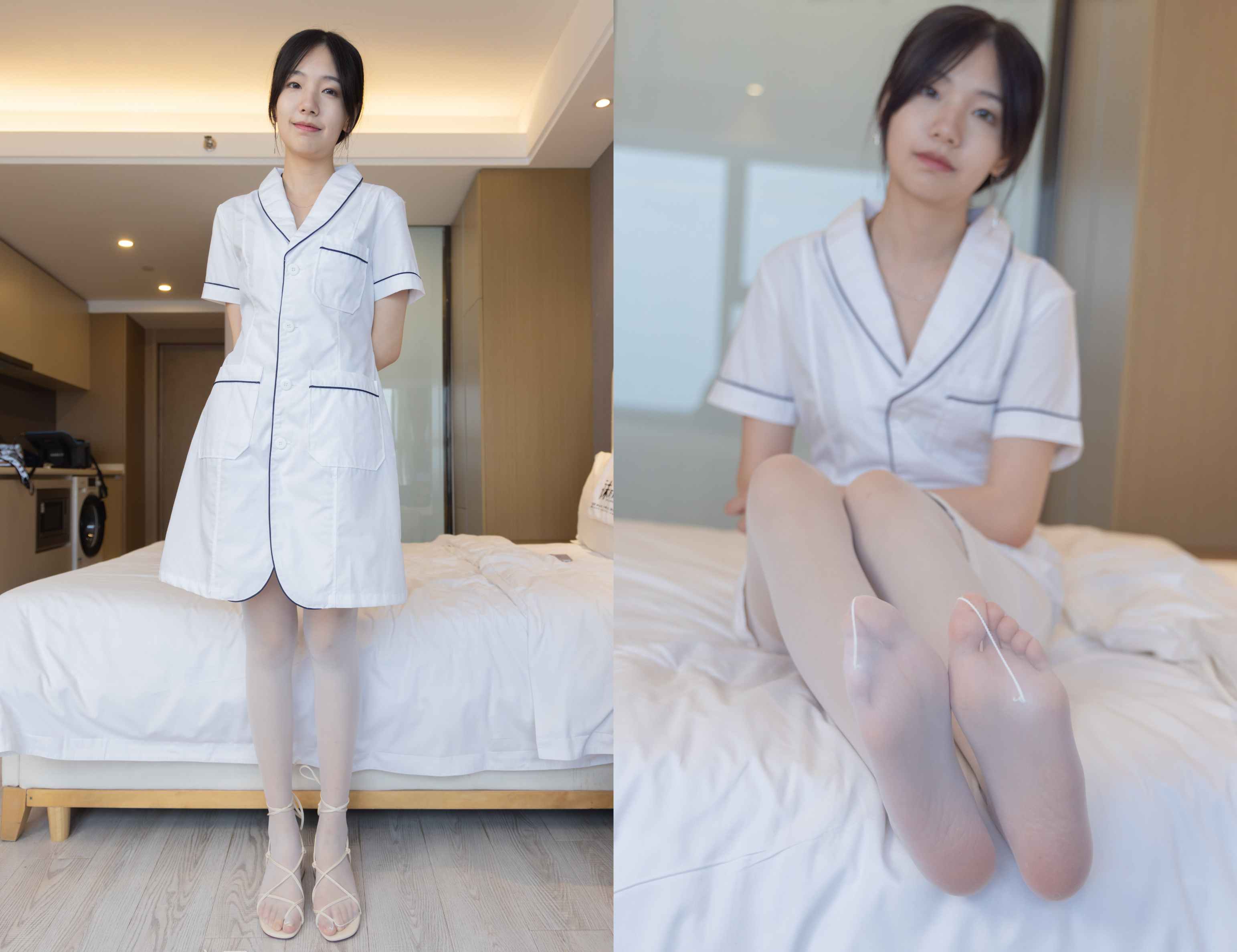 [袜啵啵]206期 小甜豆-绑带凉鞋、白丝大腿袜、小护士服