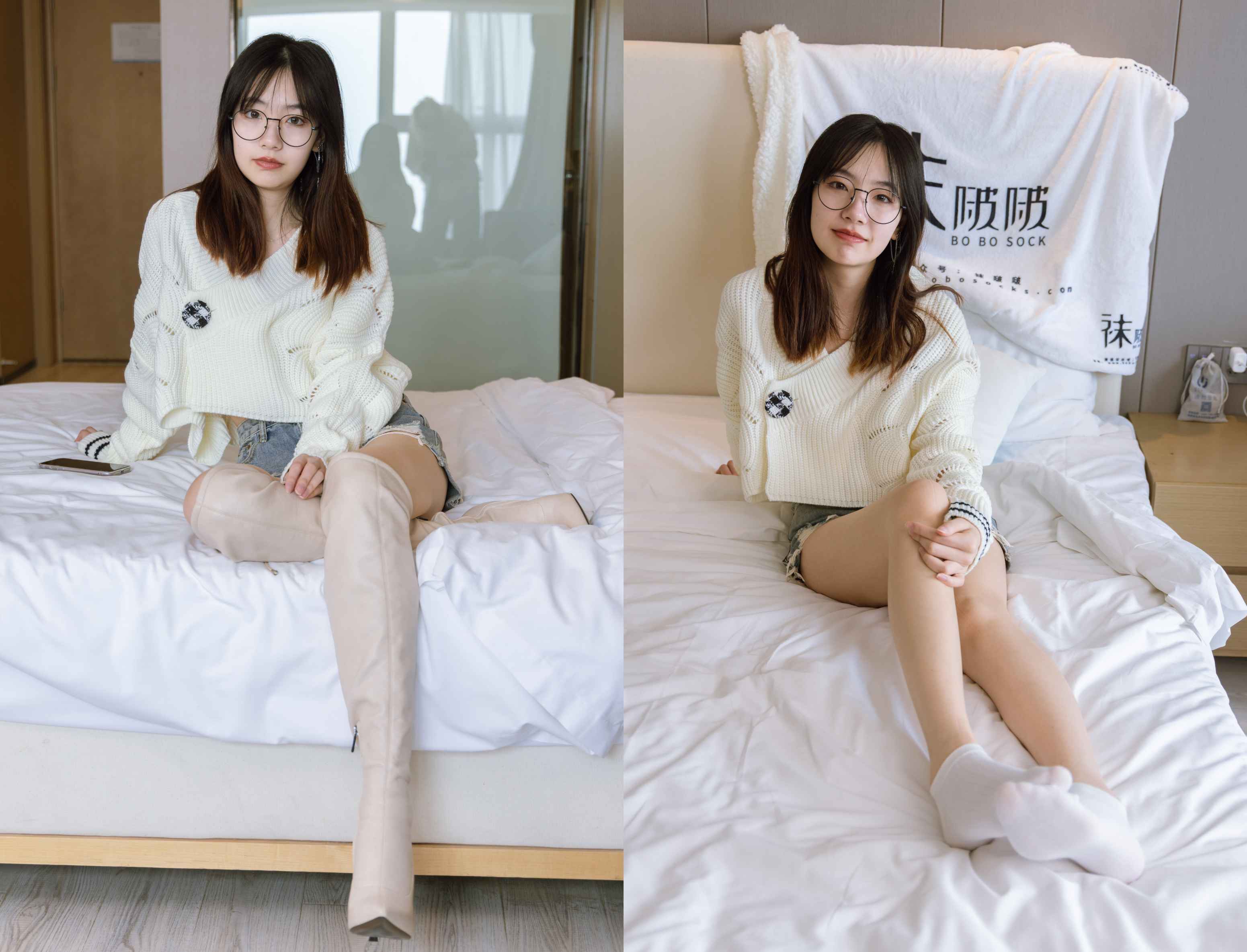 [袜啵啵]222期 小甜豆-长靴、白棉袜、裸足